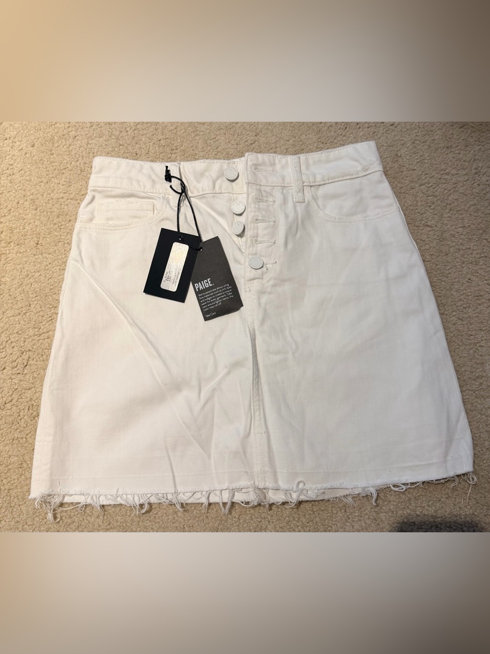 PAIGE Aideen High Rise White Denim Button-Front Mini Skirt 26 NWT